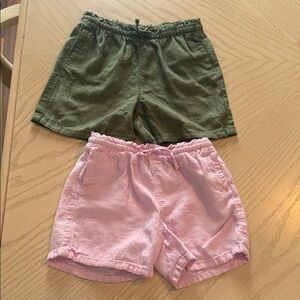 Kids Elastic Waist Shorts - Olive Green & Light Pink💜